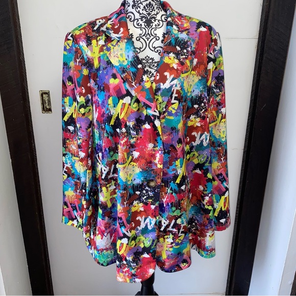 SHEIN Curve Size 3XL Clasi Graffiti Print Single Button Blazer Without Belt - Picture 2 of 11